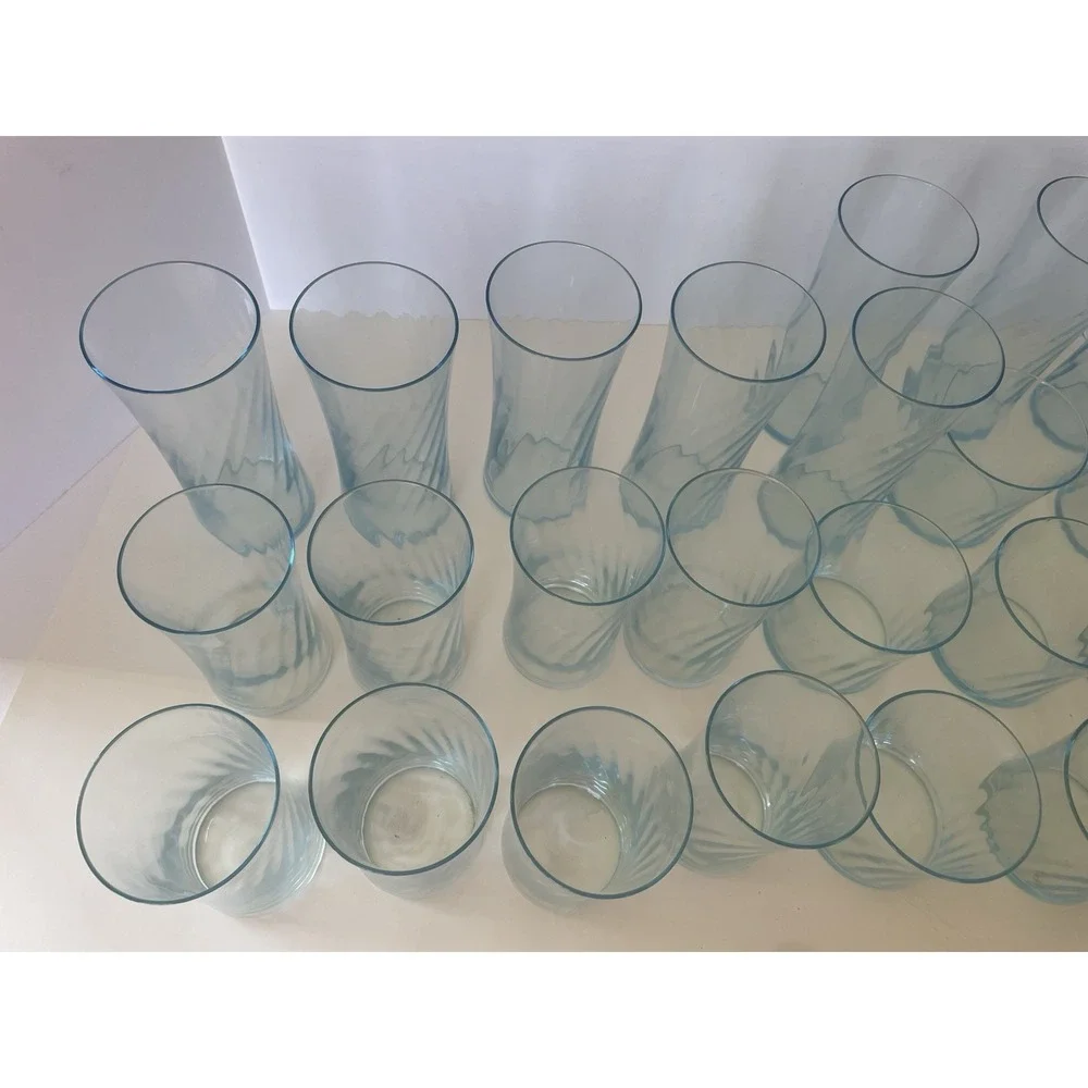 Vintage Mirage Bermuda Blue Glassware Set 24 Pc Coastal Mid Century Barware